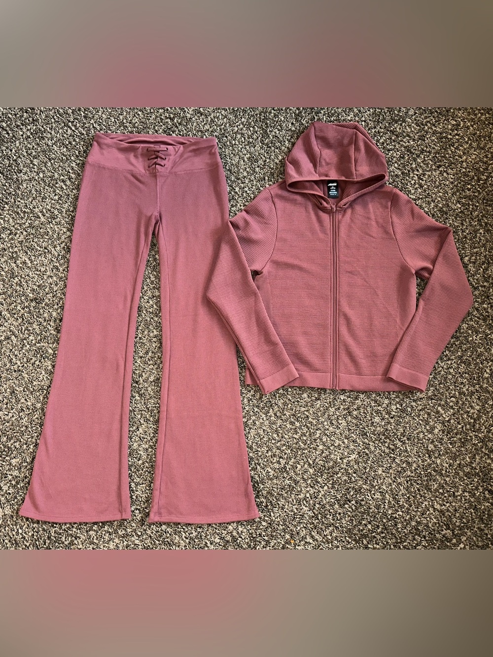 Avia Women's Seamless Zip Hoodie "Wild Ginger & No Boundaries Waffle Knit Pants